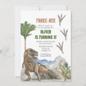 恐竜の三番目の誕生日パーティの招待状 セーブザデート (正面)