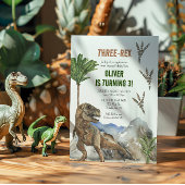 恐竜の三番目の誕生日パーティの招待状 セーブザデート