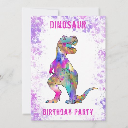 恐竜の三番目の誕生日パーティーピンク 招待状 (裏面)
