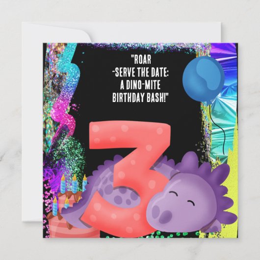 恐竜の三番目の誕生日パーティー セーブザデート (正面)