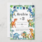 恐竜の三番目の誕生日招待状 招待状 (正面)