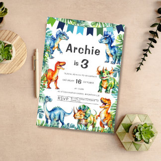 恐竜の三番目の誕生日招待状 招待状