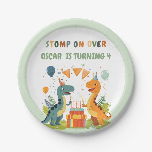 「恐竜の上を踏み越える誕生日 ペーパープレート (正面)