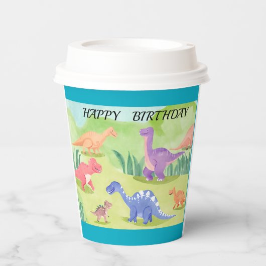 恐竜の世界ハッピーバースデーターコイズ 紙コップ (正面)