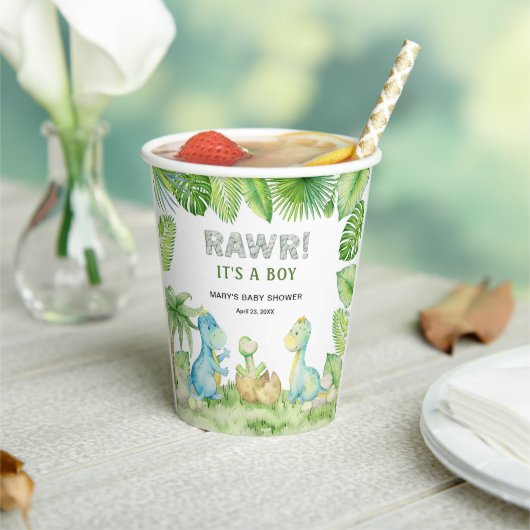 恐竜の乱闘それは男の子の赤ちゃんシャワーである 紙コップ (インサイチュ)