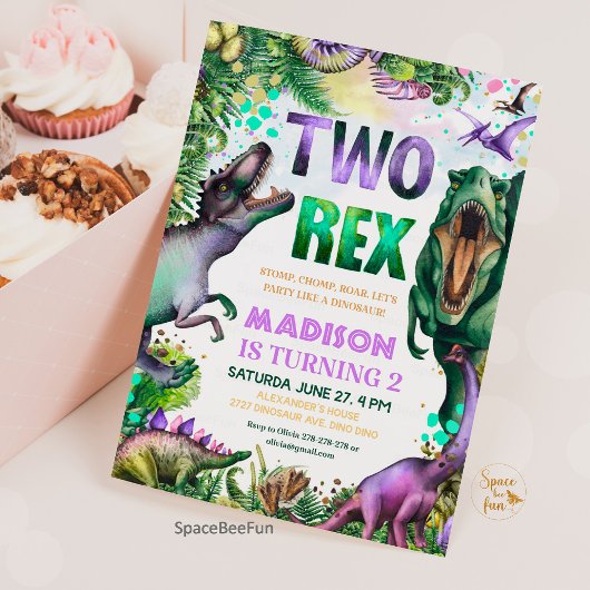 恐竜の二つのレックス招待状恐竜パーティーの誕生 招待状