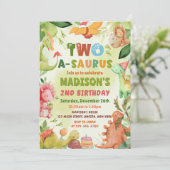 恐竜の二つ星の緑2歳の誕生日 招待状 (スタンド正面)