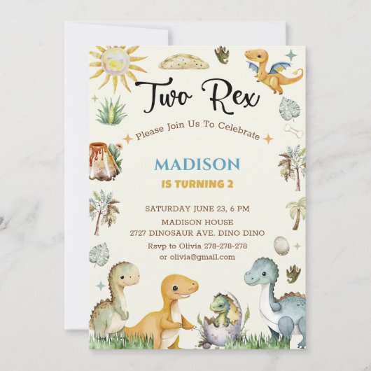 恐竜の二レックス君 招待状 (正面)