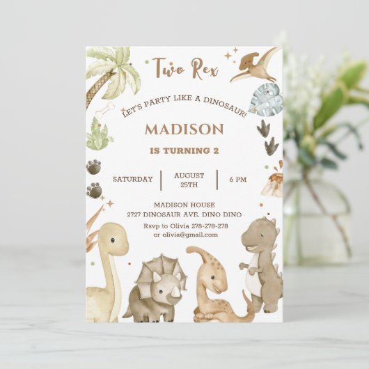 恐竜の二レックス 2歳の誕生日パーティー 招待状 (スタンド正面)