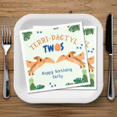恐竜の二番目の誕生日の緑のおもしろいプテロダクティル スタンダードカクテルナプキン