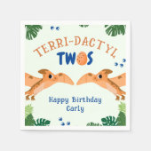 恐竜の二番目の誕生日の緑のおもしろいプテロダクティル スタンダードカクテルナプキン (正面)