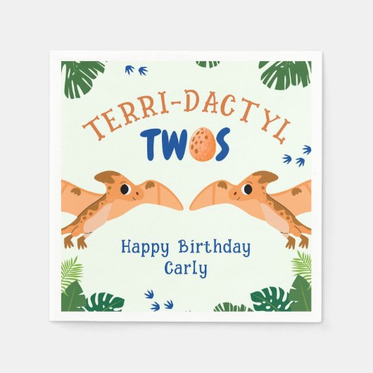 恐竜の二番目の誕生日の緑のおもしろいプテロダクティル スタンダードカクテルナプキン (正面)