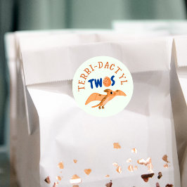 恐竜の二番目の誕生日の緑のおもしろいプテロダクティル ラウンドシール