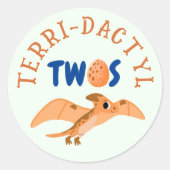 恐竜の二番目の誕生日の緑のおもしろいプテロダクティル ラウンドシール (正面)