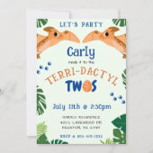 恐竜の二番目の誕生日の緑のおもしろいプテロダクティル 招待状 (正面)