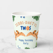 恐竜の二番目の誕生日の緑のおもしろいプテロダクティル 紙コップ (正面)