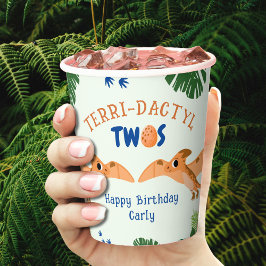 恐竜の二番目の誕生日の緑のおもしろいプテロダクティル 紙コップ