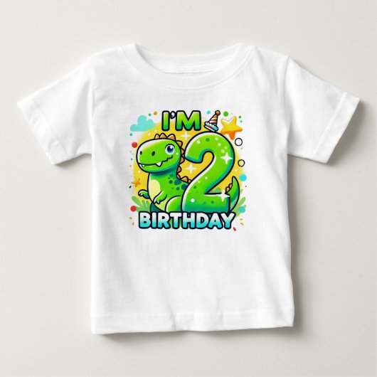 恐竜の二番目の誕生日 ベビーTシャツ (正面)