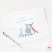 恐竜の休日のクリスマスのラベル スクエアシール (封筒)