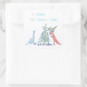 恐竜の休日のクリスマスのラベル スクエアシール (バッグ)