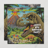恐竜の先史時代のパーティー 招待状 (正面/裏面)