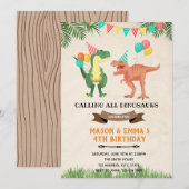 恐竜の共同誕生日カード招待状 招待状 (正面/裏面)