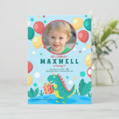 恐竜の写真の誕生パーティー  招待状 (スタンド正面)