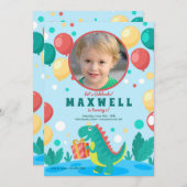 恐竜の写真の誕生パーティー  招待状 (正面/裏面)