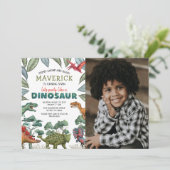 恐竜の写真の誕生日パーティーへの招待 招待状 (スタンド正面)