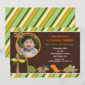 恐竜の写真の誕生日パーティー招待状 招待状 (正面/裏面)