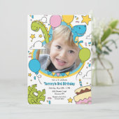 恐竜の写真の誕生日パーティー 招待状 (スタンド正面)