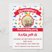 恐竜の写真パーティー赤 招待状 (正面)