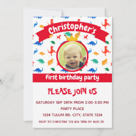 恐竜の写真パーティー赤 招待状