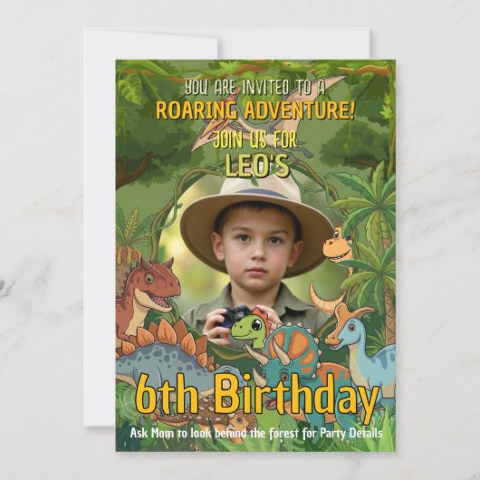 恐竜の写真 6歳の誕生日招待状 招待状 (正面)