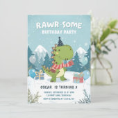 恐竜の冬の雪パーティー ティラノサウルス・レックス 招待状 (スタンド正面)