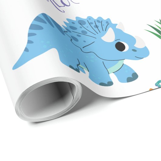 恐竜の動物ディノの誕生会パーソナライズされた会 ラッピングペーパー (ロールコーナー)