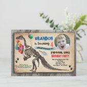 恐竜の化石が誕生日の写真を招待 招待状 (スタンド正面)