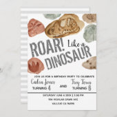 恐竜の化石の共同キッド誕生日パーティー招待状 招待状 (正面/裏面)
