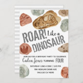 恐竜の化石の子供の誕生日パーティーの招待状 招待状 (正面/裏面)