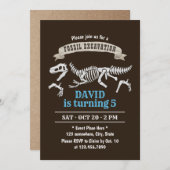 恐竜の化石の少年の誕生日パーティー 招待状 (正面/裏面)