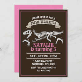 恐竜の化石の発掘ガールバースデーパーティー 招待状