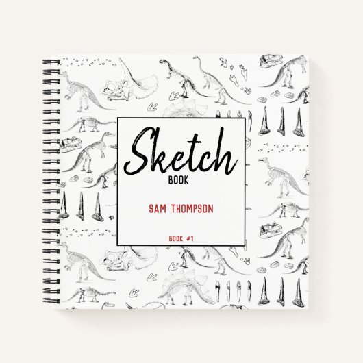 恐竜の化石の骨パターン子供のスケッチブック ノートブック (正面)