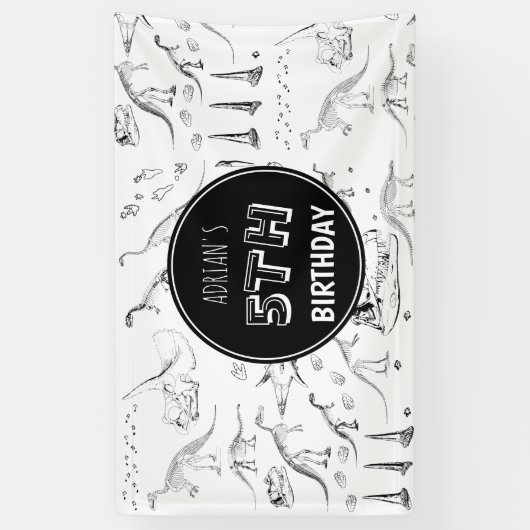 恐竜の化石の骨パターン誕生日時代 横断幕 (縦)