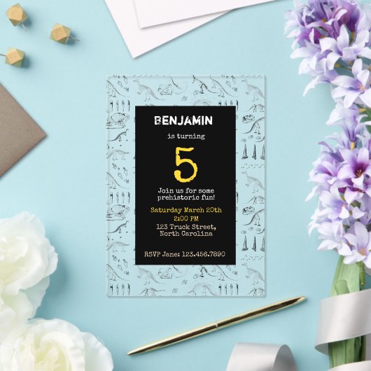 恐竜の化石パターン子供の誕生日招待状 アクリル招待状 (インサイチュ (ウェディング))