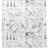 恐竜の化石骨パターン シャワーカーテン (正面)