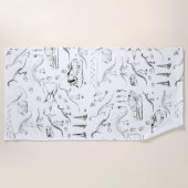 恐竜の化石骨パターン ビーチタオル (正面)