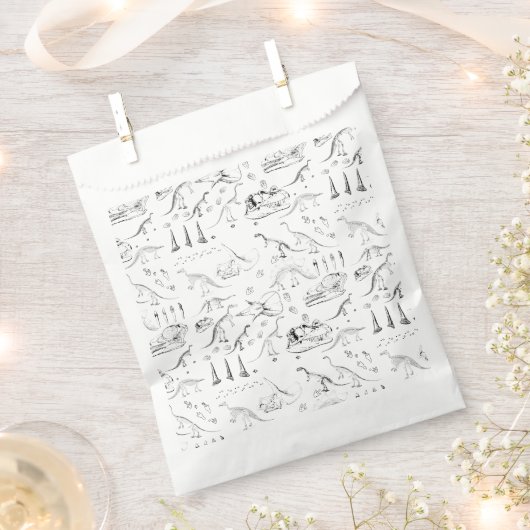 恐竜の化石骨パターン フェイバーバッグ (クリップ留めされた状態)