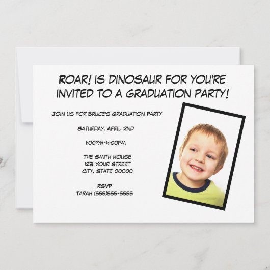 恐竜の卒業おもしろい写真 案内状 (裏面)
