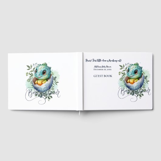 恐竜の卵かわいい水の色離れの赤ちゃんシャワー ゲストブック (全面)