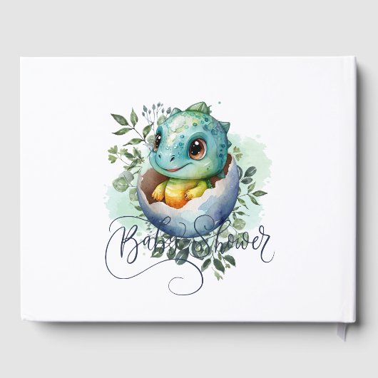 恐竜の卵かわいい水の色離れの赤ちゃんシャワー ゲストブック (裏面)